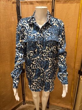 Michael Kors Blue and White Paisley Blouse